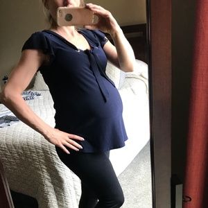 Blue lacy maternity top - S